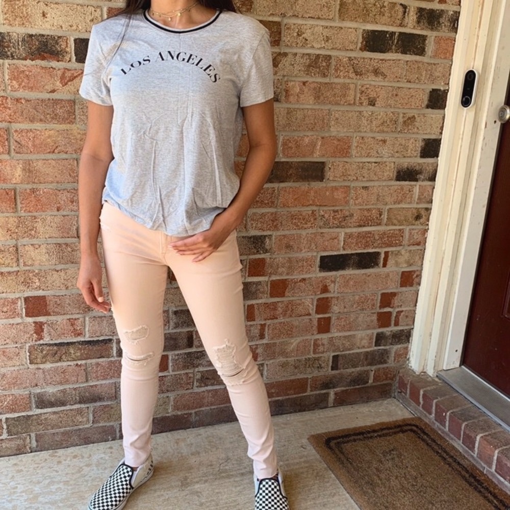 BLUSH PINK SKINNY JEANS